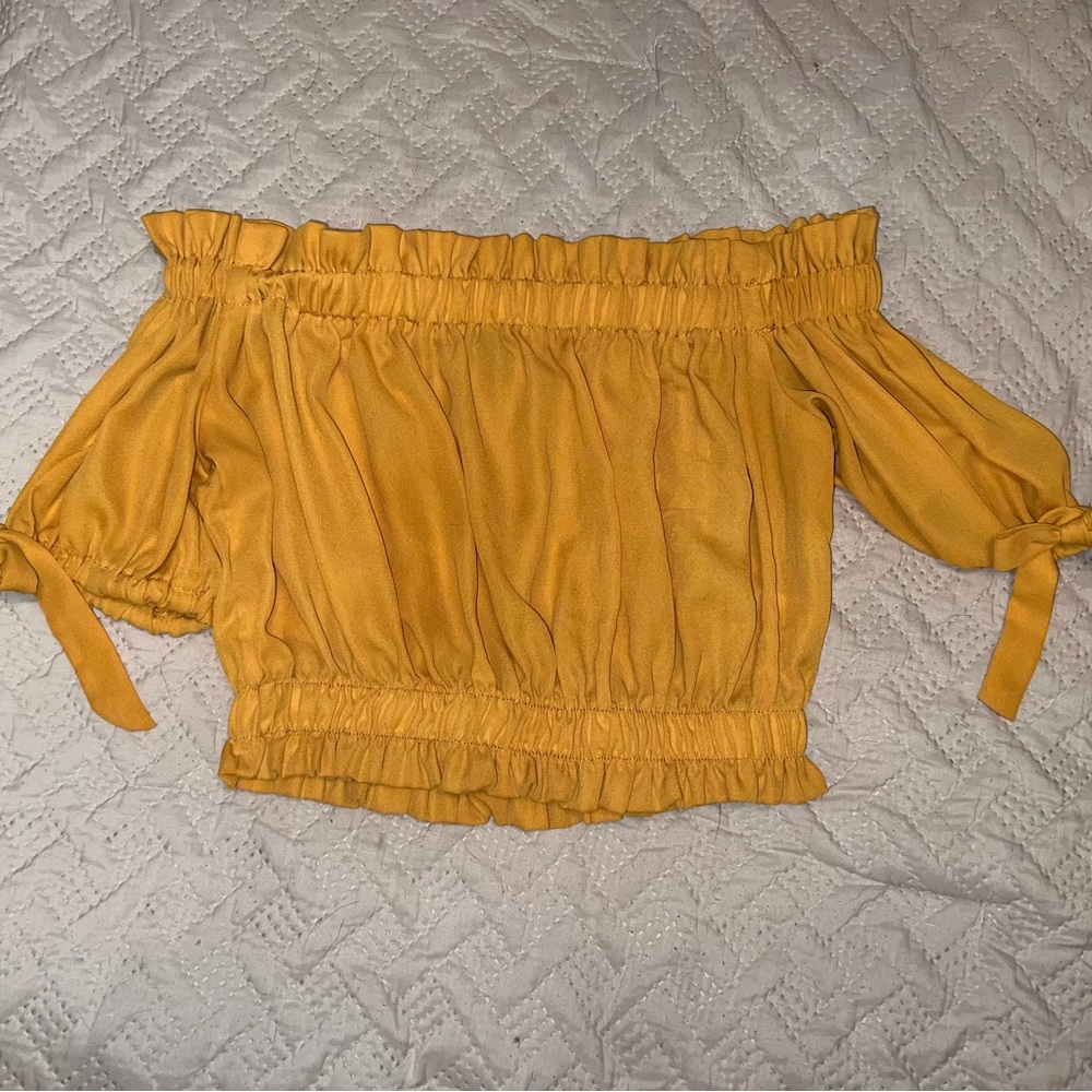 Fashion Nova Gold Smocked Tie Front Blouse